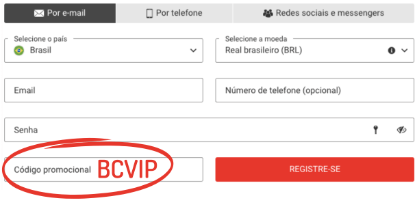 cadastro com o código de bônus Megapari