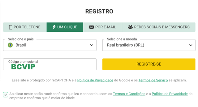 registro com o Betwinner Brasil código promocional
