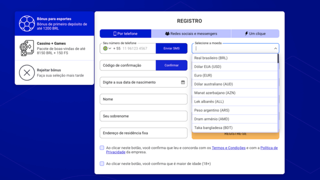 cadastro em site de apostas com dolar como moeda
